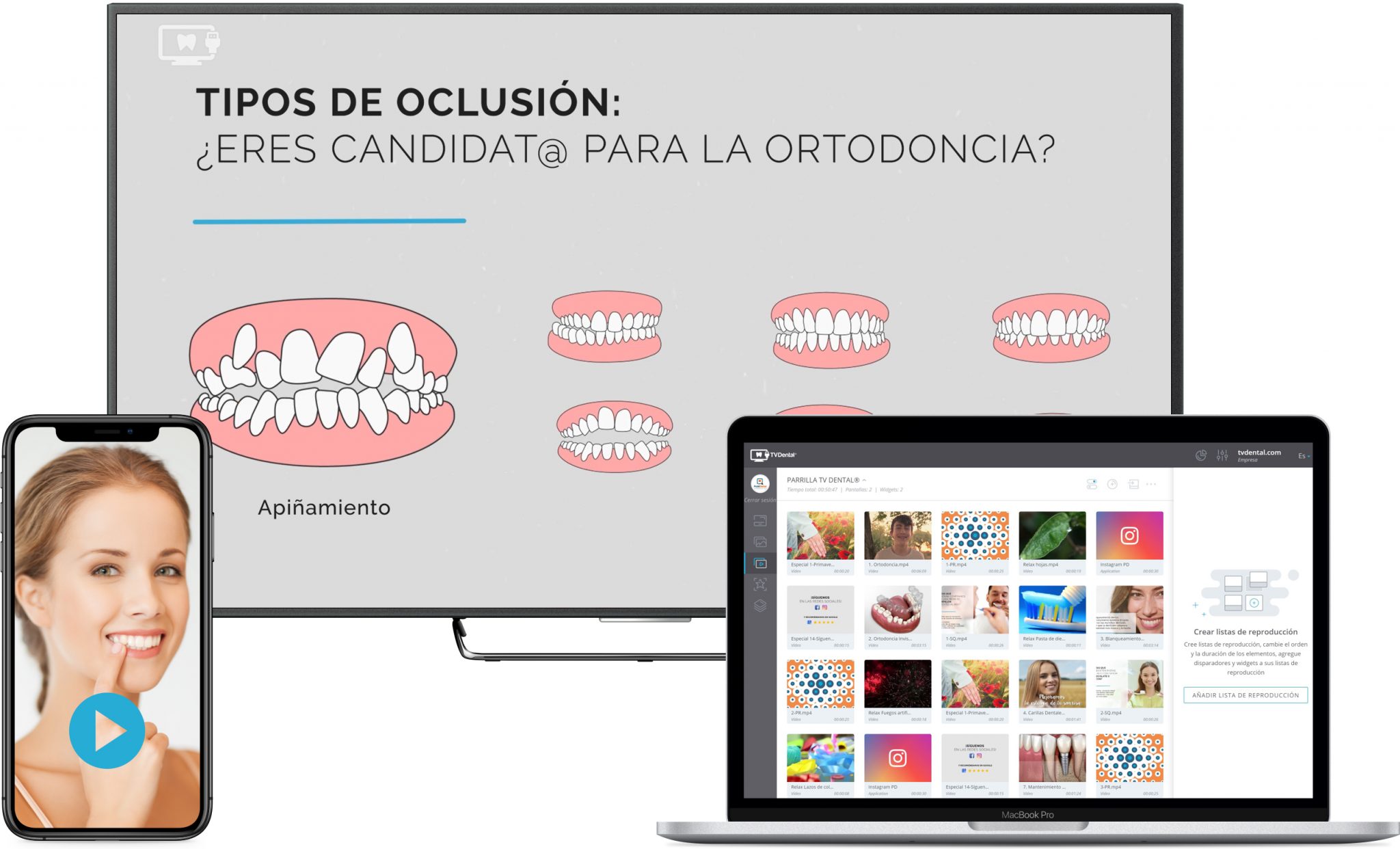 Pantalla con el contenido de TV Dental en una sala de espera