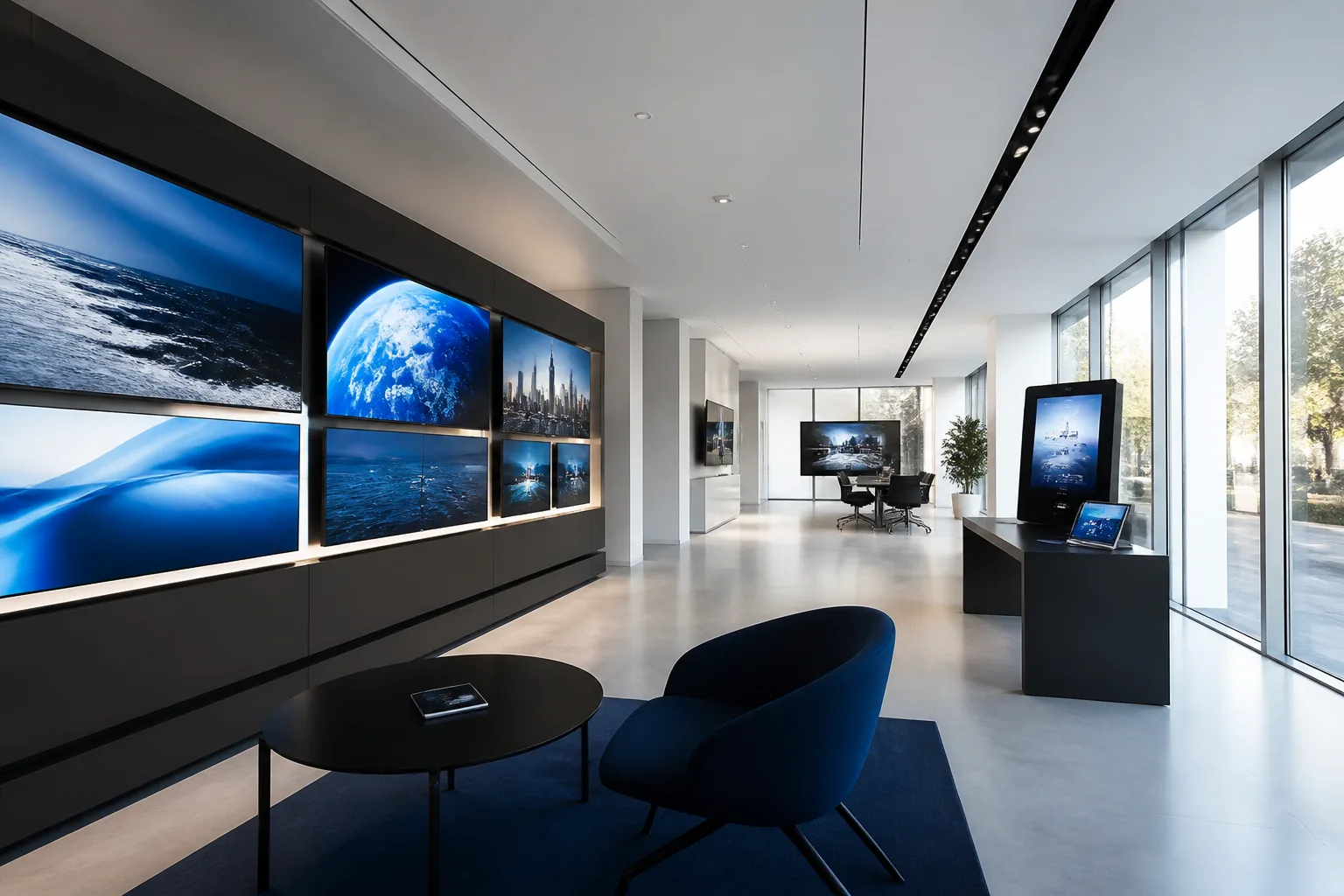 Espacio audiovisual profesional con pantallas integradas