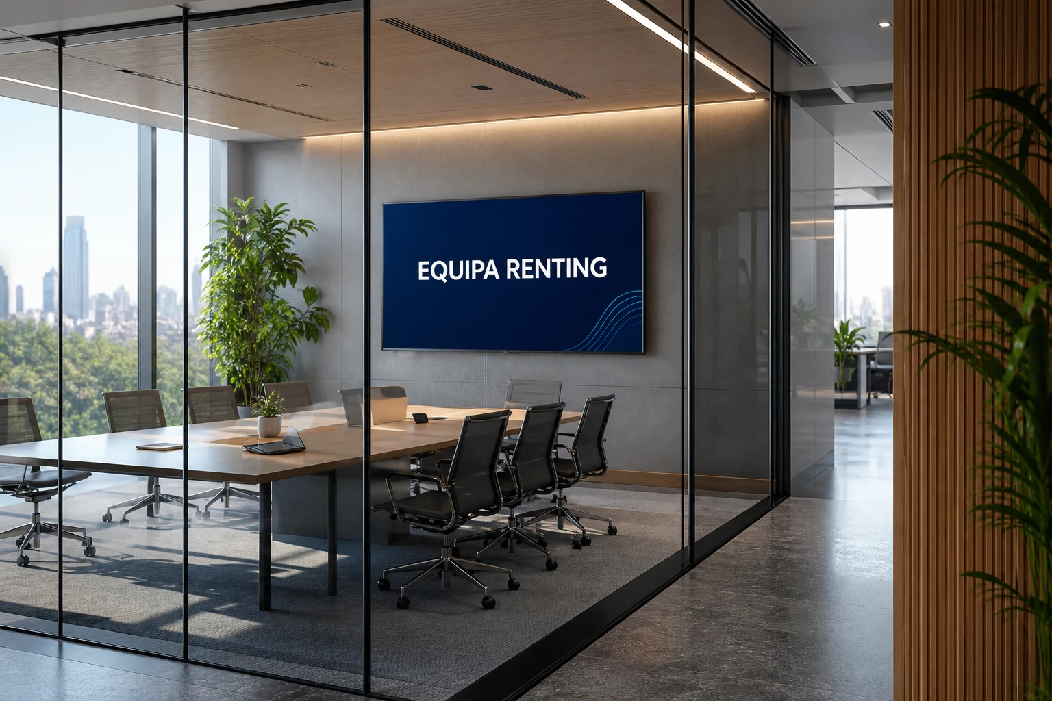 Sala de reuniones con pantalla profesional de Equipa Renting