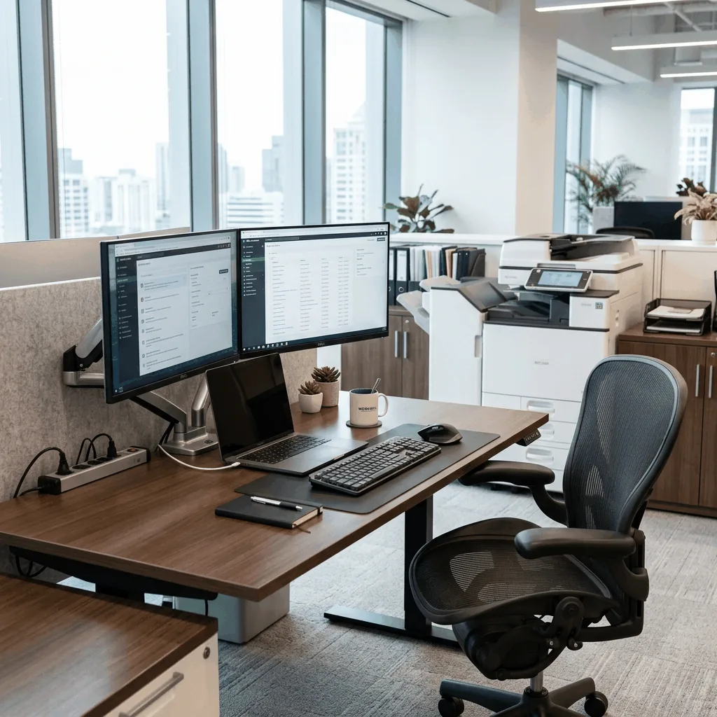 Puesto de trabajo de oficina moderno y equipado
