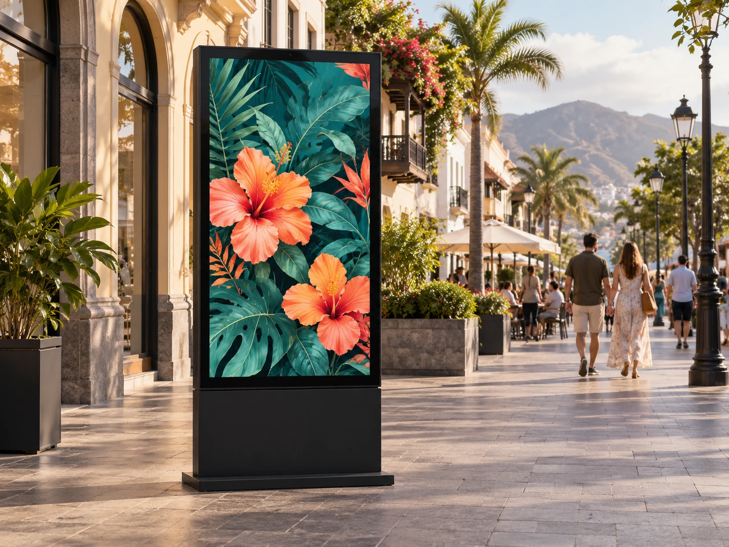 Escena ilustrativa de tótem digital con contenido botánico